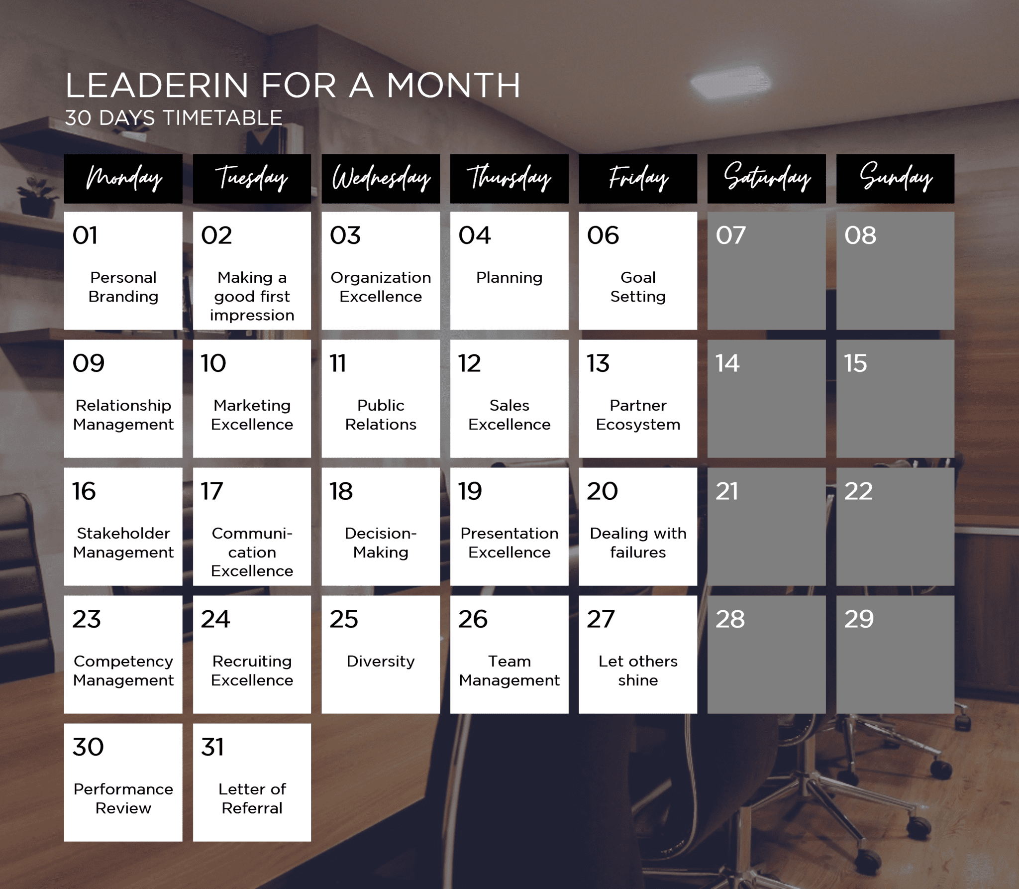 LeaderIn for a month Schedule